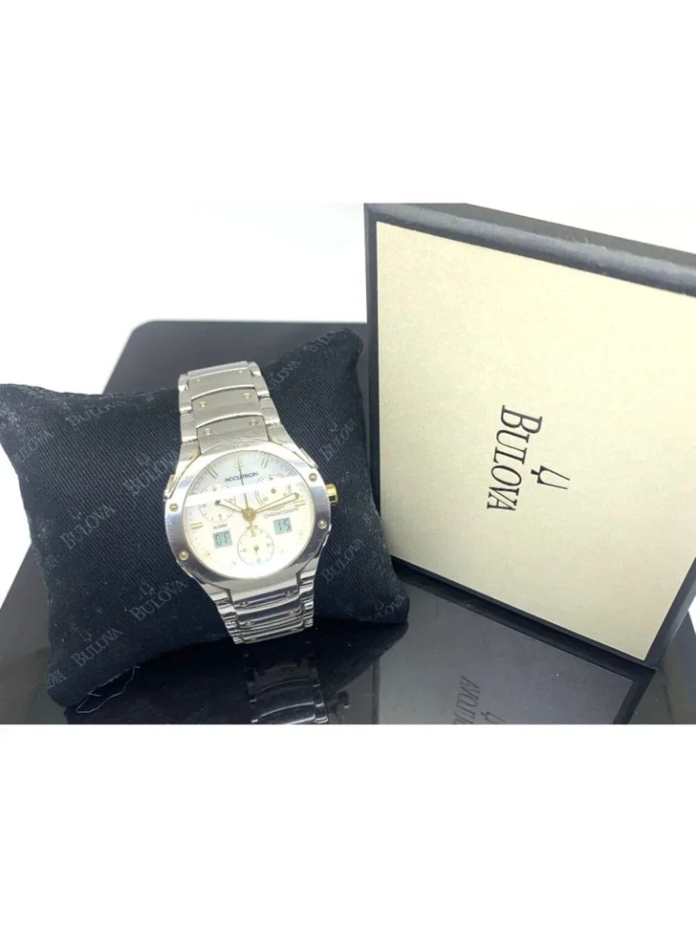 Bulova Accutron Men's Watch 28B74 Swiss Quartz Chronograph Two Tone Steel 37mm
